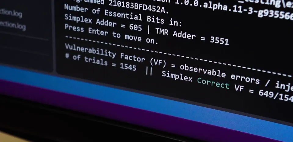 Console output listing essential bits and the vulnerability factor of each design