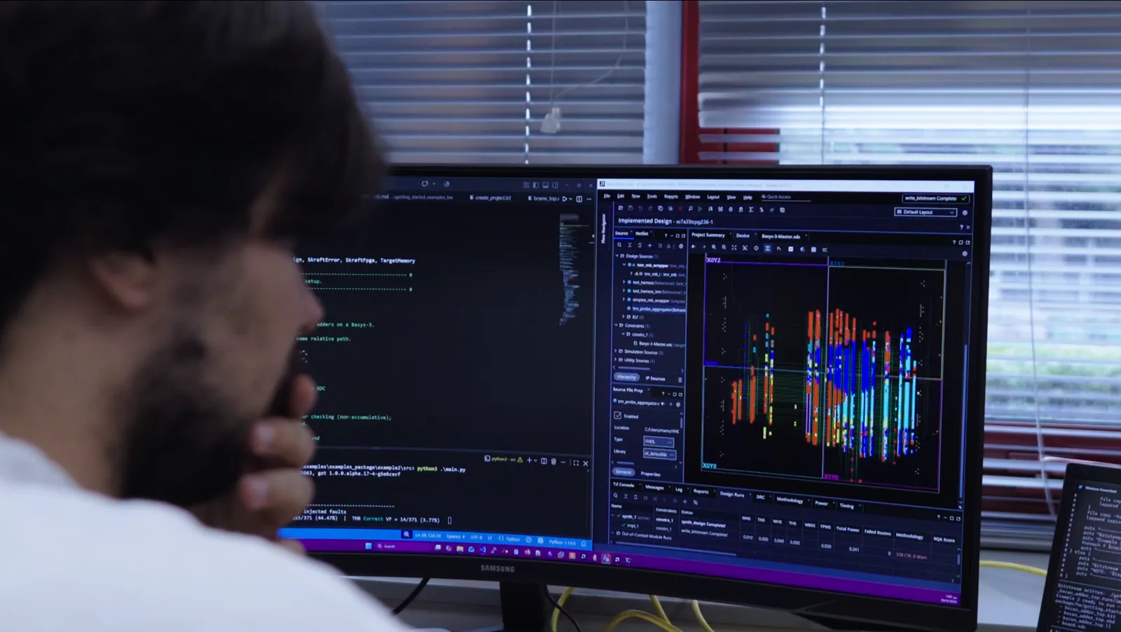 An engineer studies an implemented FPGA design in Vivado